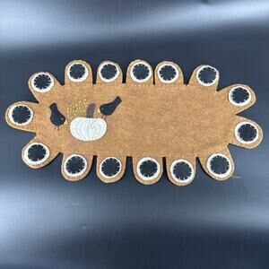 Small Pumpkin Crow Tabbed Harvest Table Runner Candle Mat Doily Collins GR-118
